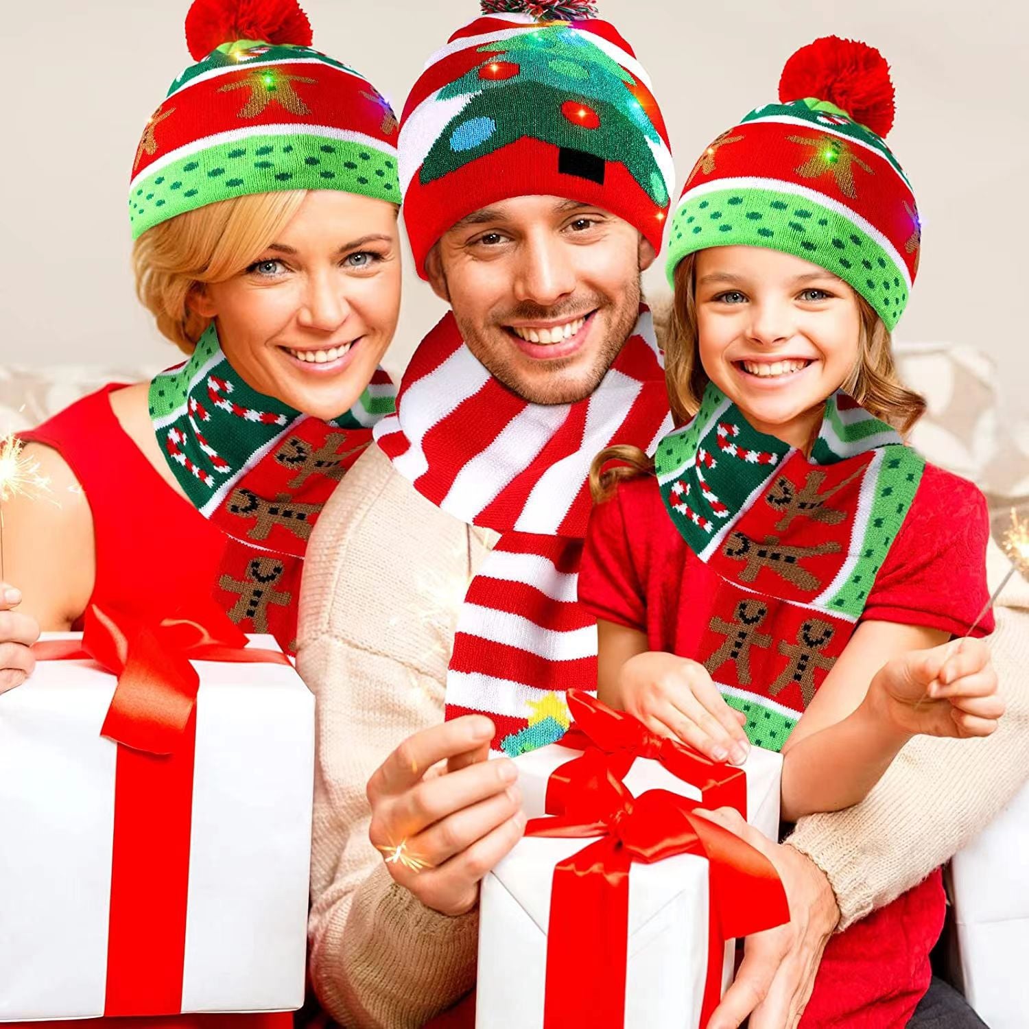 Conjunto de bufanda de sombrero de Navidad LED de acrílico al por mayor